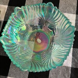 ✨Fenton Celeste Blue Iridescent Scroll & Eye Bowl – Vintage Mid-Century✨